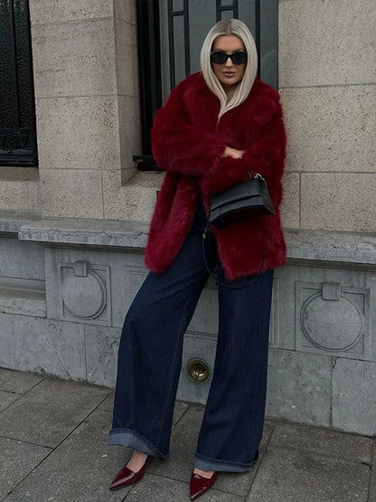 Retro Red Faux Fur Coat