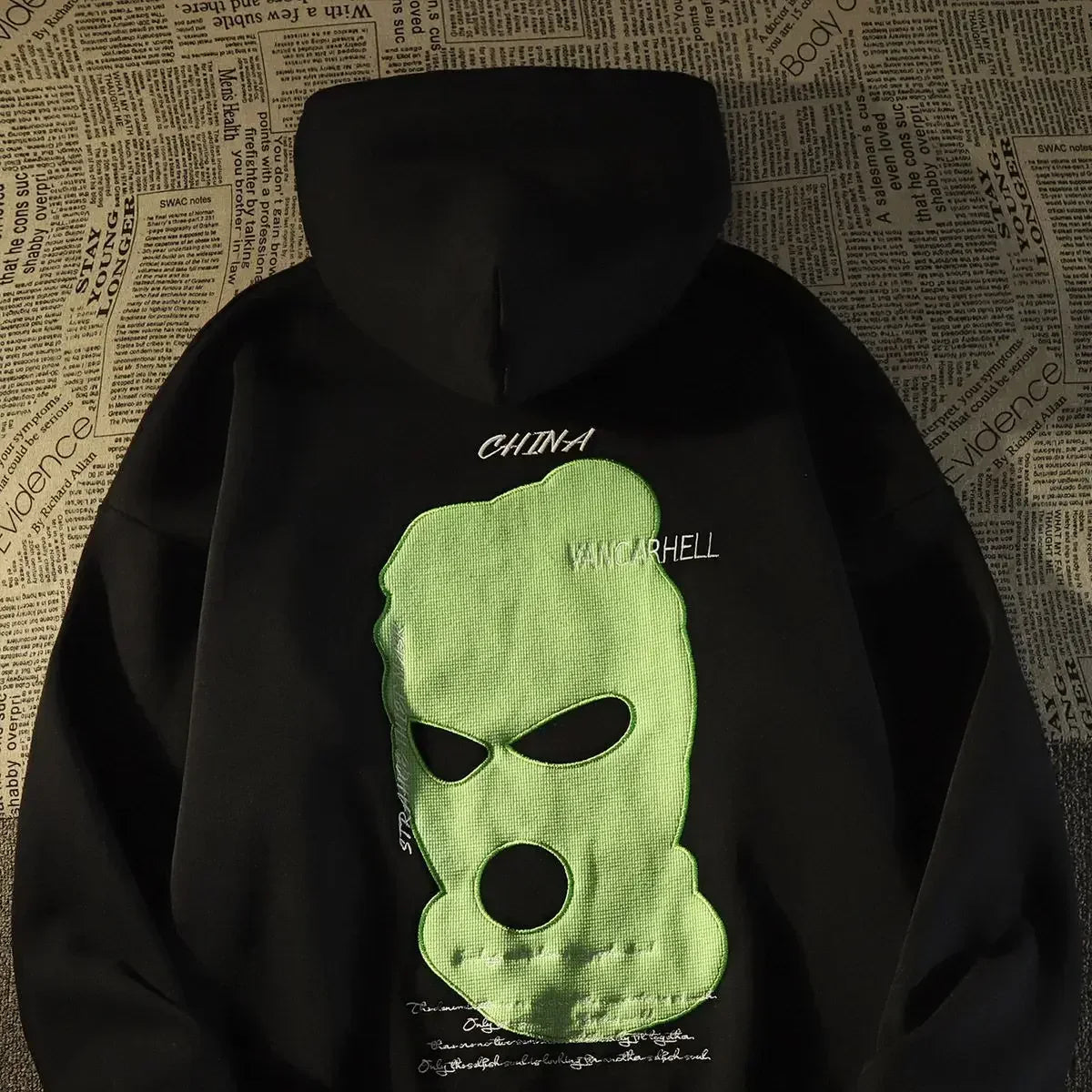 Dark Wind Skull Print Casual Hoodie Black1 / M