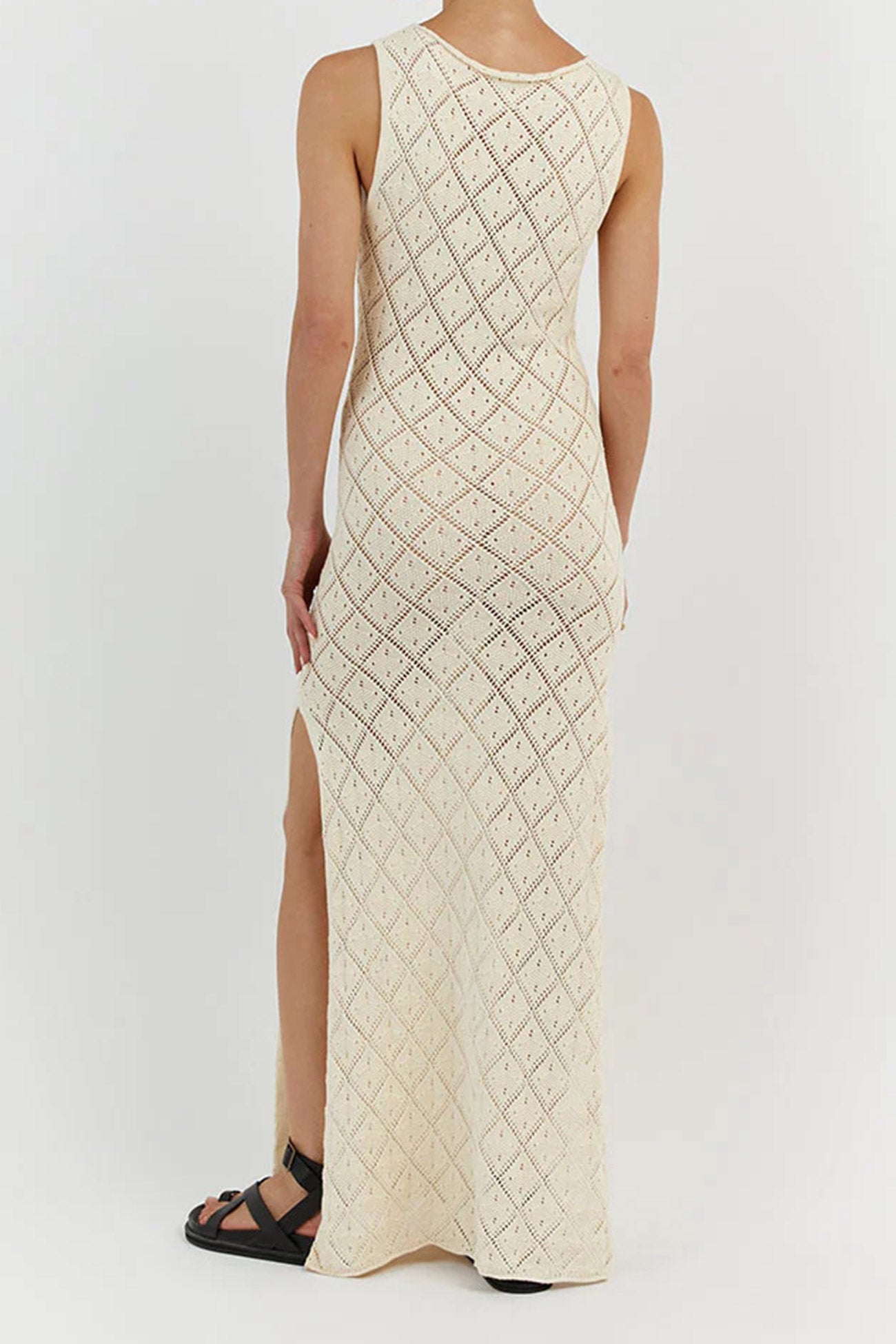 Crochet Hollow Out Knit Tank Dress with Rhombus Pattern