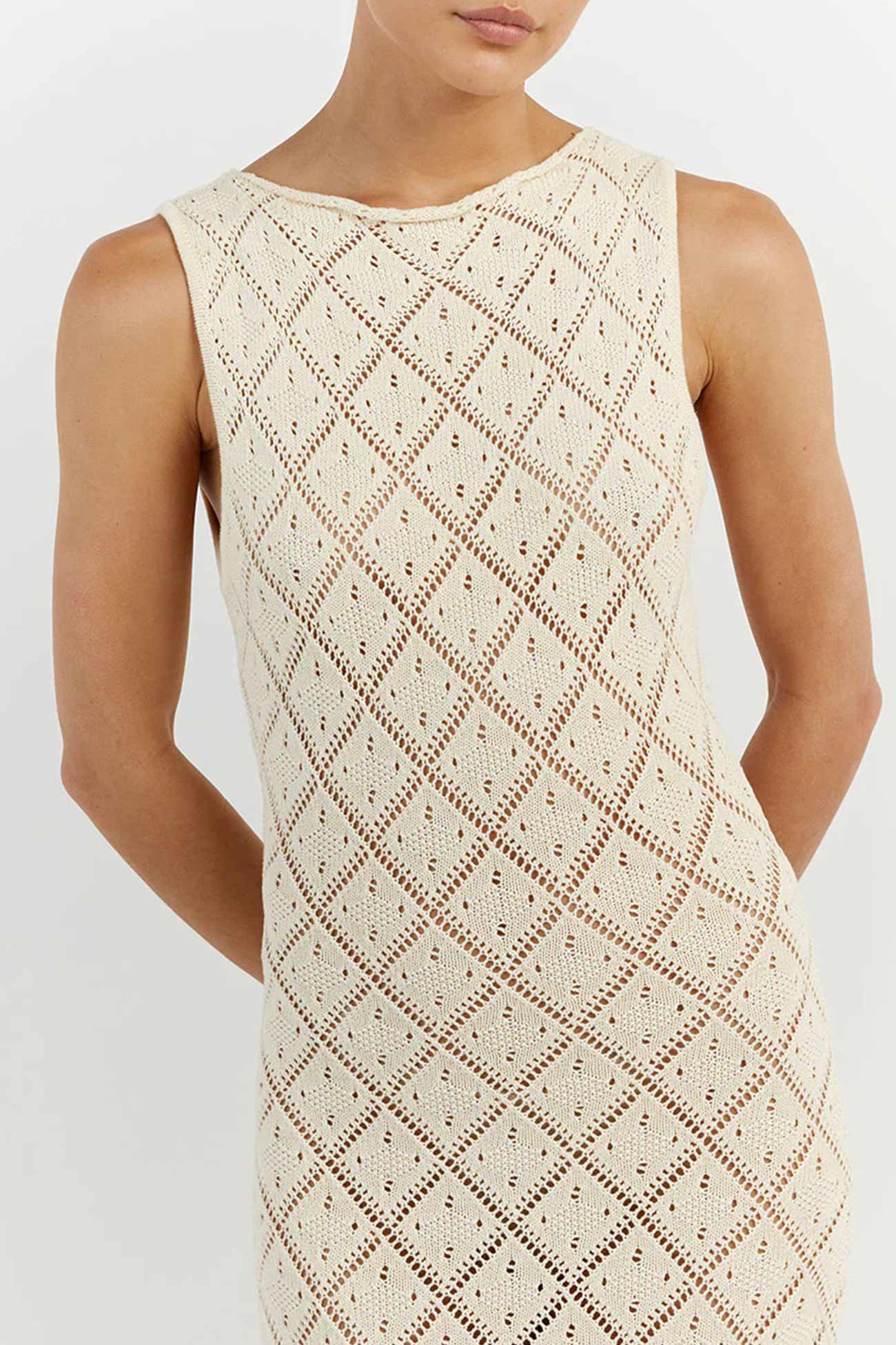 Crochet Hollow Out Knit Tank Dress with Rhombus Pattern