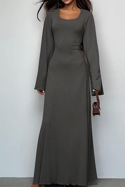 Ribbed Flares Sleeve Dress with Tie-back