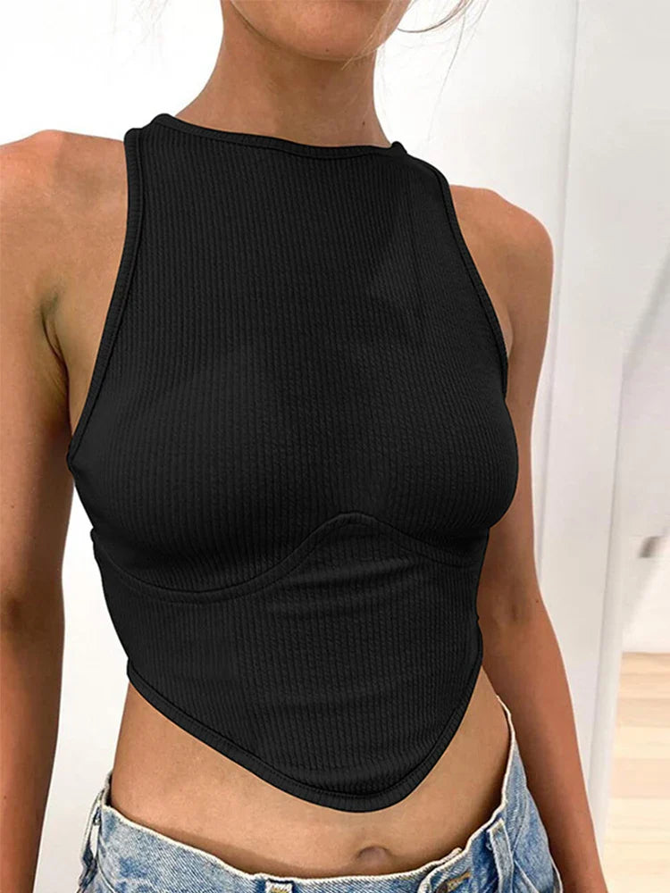 Ribbed Solid Skinny Sleeveless Body-Shaping Streetwear Crop Top