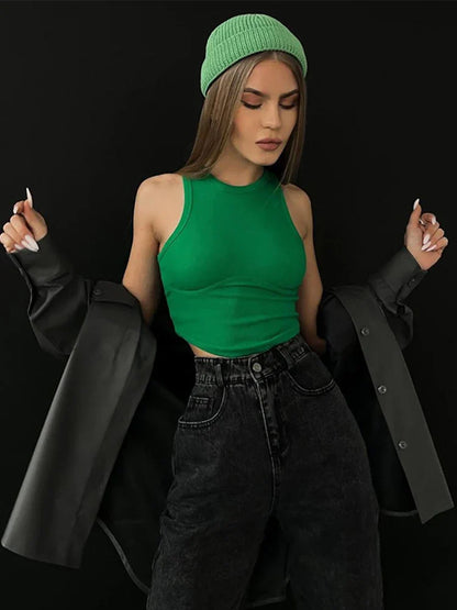 Ribbed Solid Skinny Sleeveless Body-Shaping Streetwear Crop Top