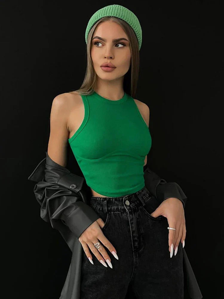 Ribbed Solid Women Skinny O-Neck Sleeveless Body-Shaping All-Matching Vest Female Streetwear