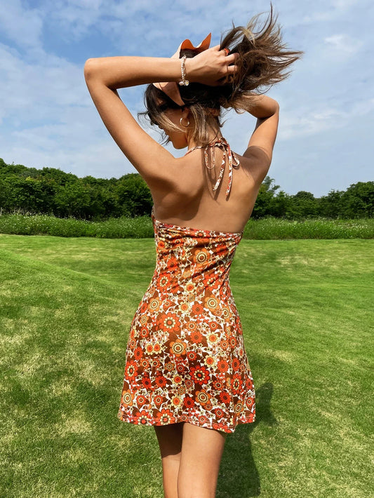 Romantic Halter Print Floral Summer Holiday Dress