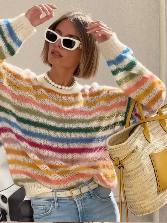 Striped Colorful Round Neck Sweater