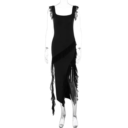 Ruffles Elegant Maxi Dresses Backless Split Sexy Chiffon Long Christmas Christmas Party Dress