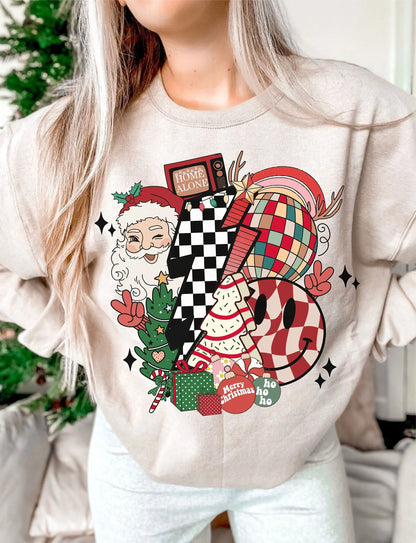 Retro Cotton Santa Claus Funny Smiling Face Girl Christmas Hoodie