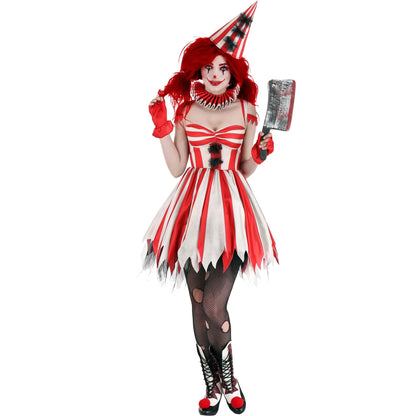 Clown Cosplay Dress Women Female Scary Carnival Party Halloween Costume