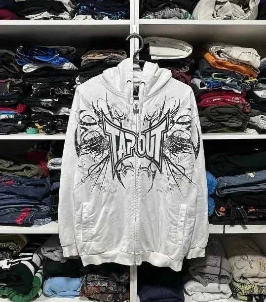 Vintage Y2K Graphic Gothic Zipper Hooded Sweatshirt white / S