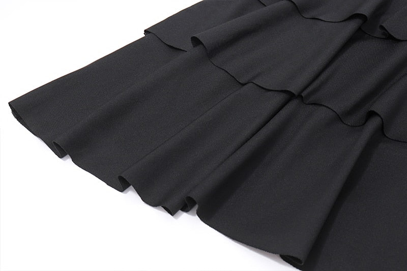 Black Deep V-Neck Charming Backless Frill Mini Dress