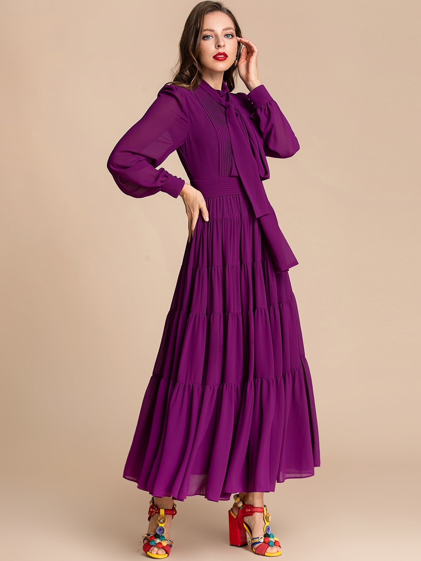 Novella Elegant Maxi Dress Purple / Xxl