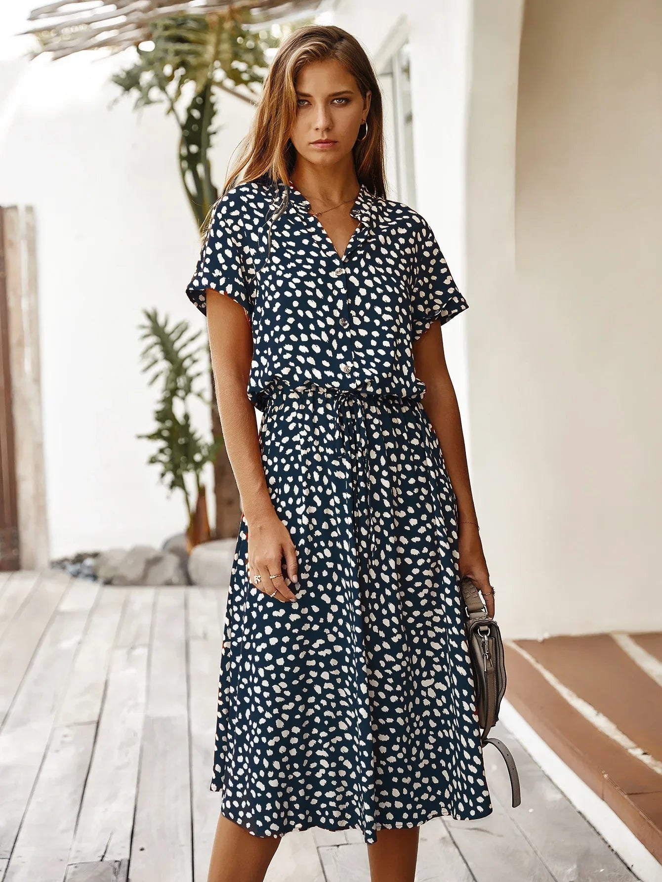 Floral Print Vintage Short Sleeve Boho Dress