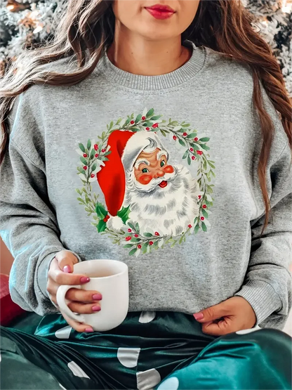 Casual Long Sleeve Santa Claus Print Women's Christmas Hoodie