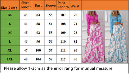 2024 Design Mid Warm-Season Autumn Wide Piece Suit Sets Arm Women's Flowered Two Blouse Casual Leg Pant 2pcs Set