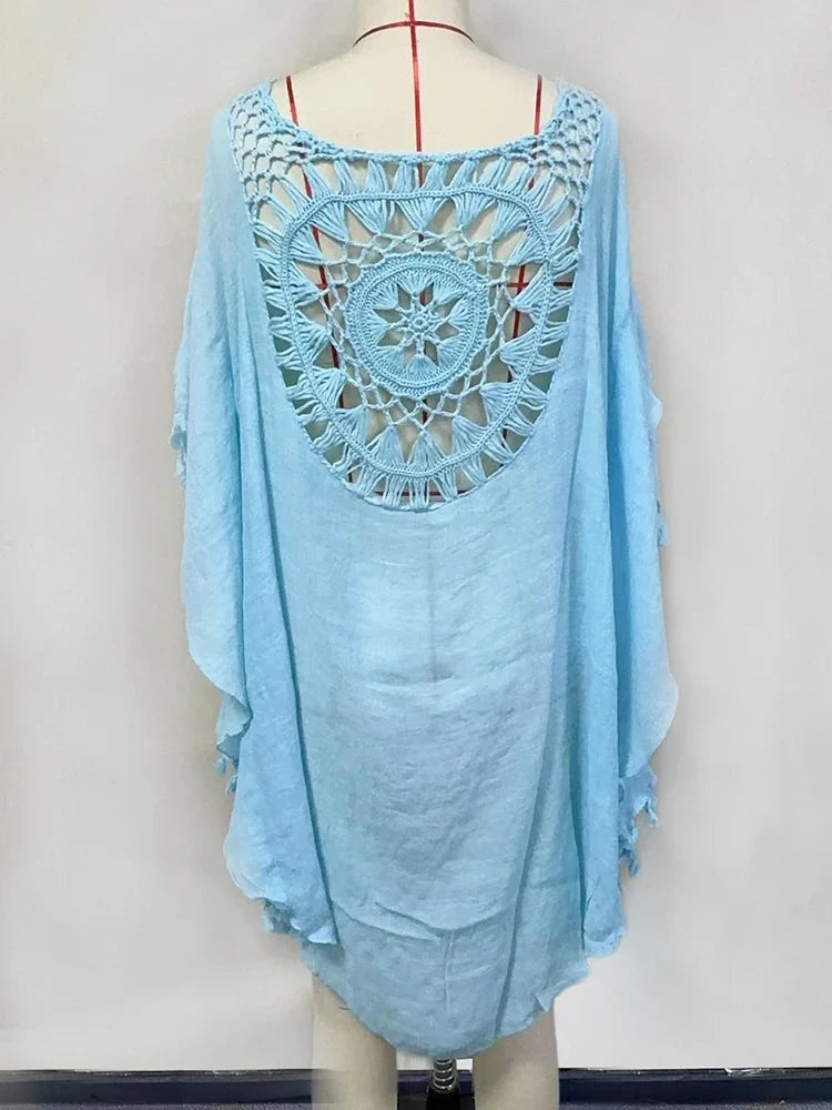 Hollow Out Tassel Bikini Cover Up color10 / One Size