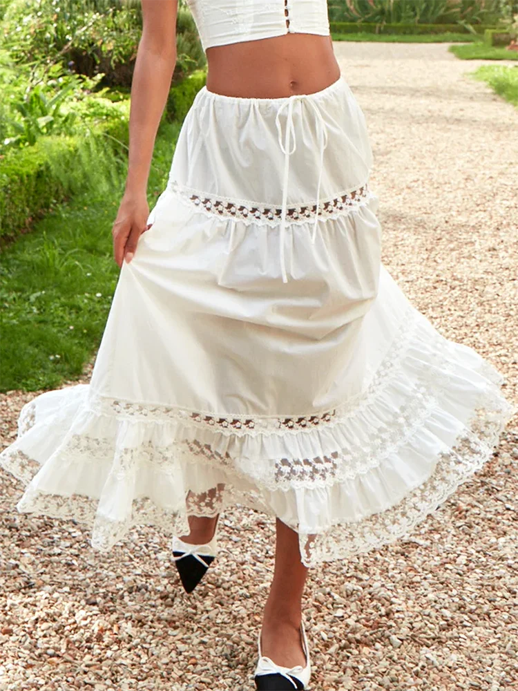 Embroidery White Crop Top Graceful And Midi Skirt Set Suit