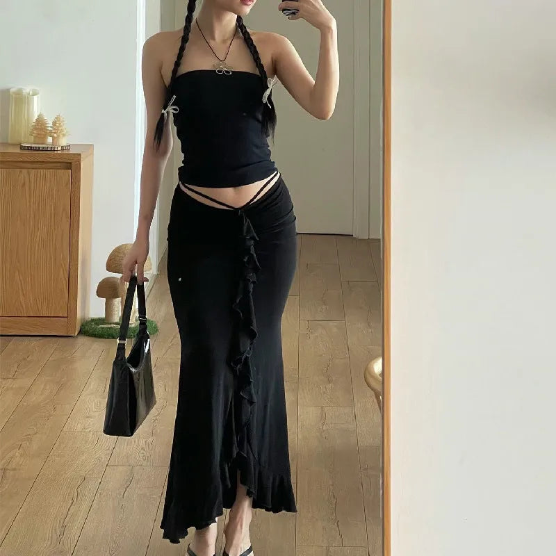 Solid Ruffles Bandage Street Skirt