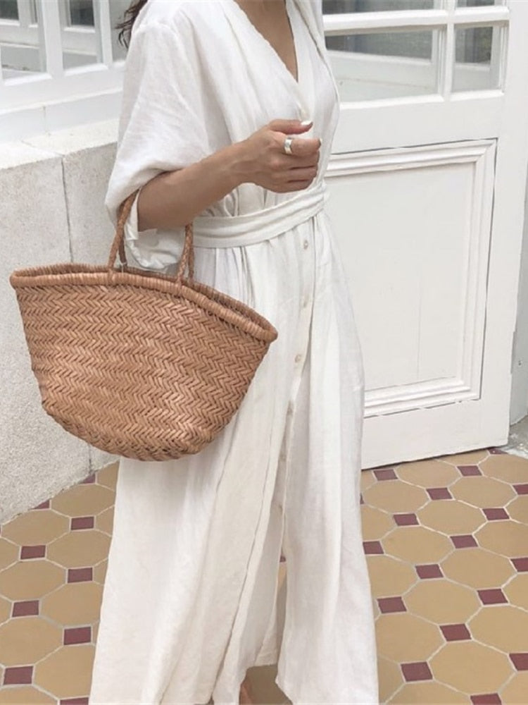 2024 Spring Linen Trendy Female Fashion Korean Sleeved Autumn Solid Blouse Gown Loose Folded Long Fitting Clothing