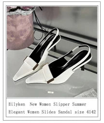 Eilyken Crystal Pointed Toe Mule Women Slippers Thin Heels Shoes Casual Dress Pumps