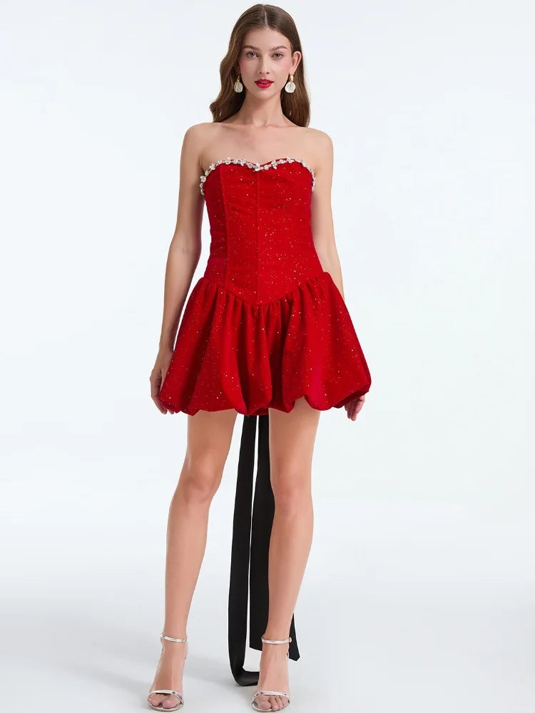 French Bow Strapless Party Dress Partydress-241208