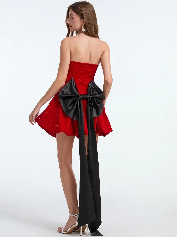 French Bow Strapless Party Dress Partydress-241208