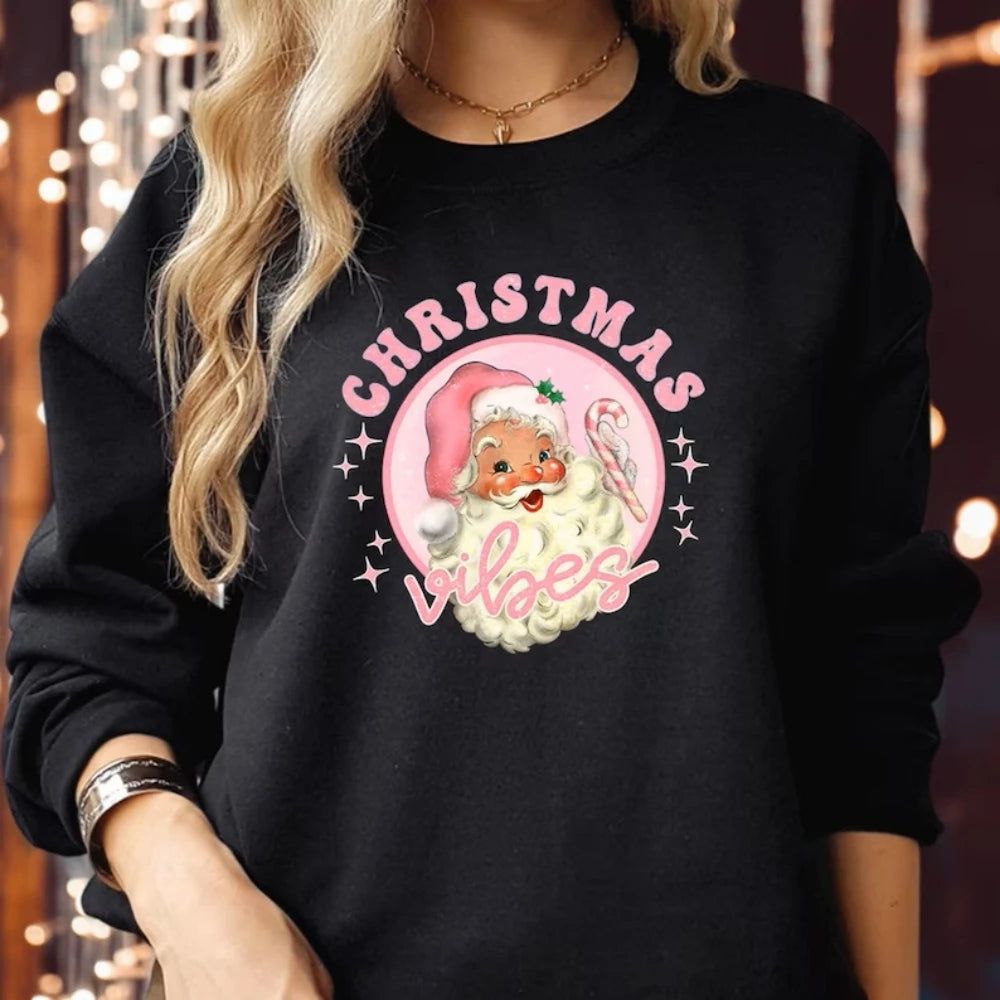 Cozy Casual Pullover Santa Pattern Fall Winter Christmas Hoodie