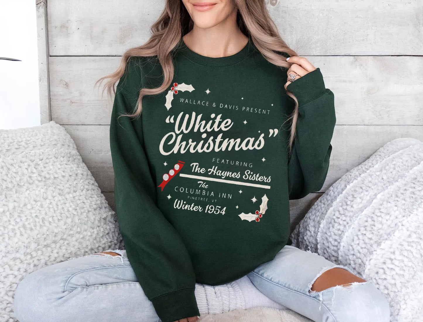 White Christmas Wallace Davis Retro Nostalgic Farm Girl Christmas Hoodie