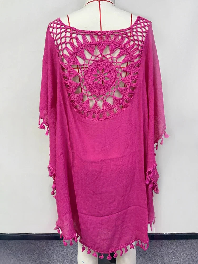 Hollow Out Tassel Bikini Cover Up color8 / One Size