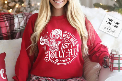 Funny Dead Inside Jolly Slogan Hot Vintage Skull Female Christmas Hoodie