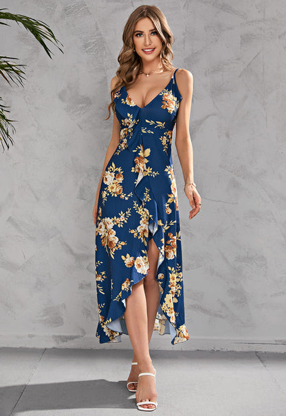 Elegant Casual Backless Slip Printing Sleeveless Party Dress