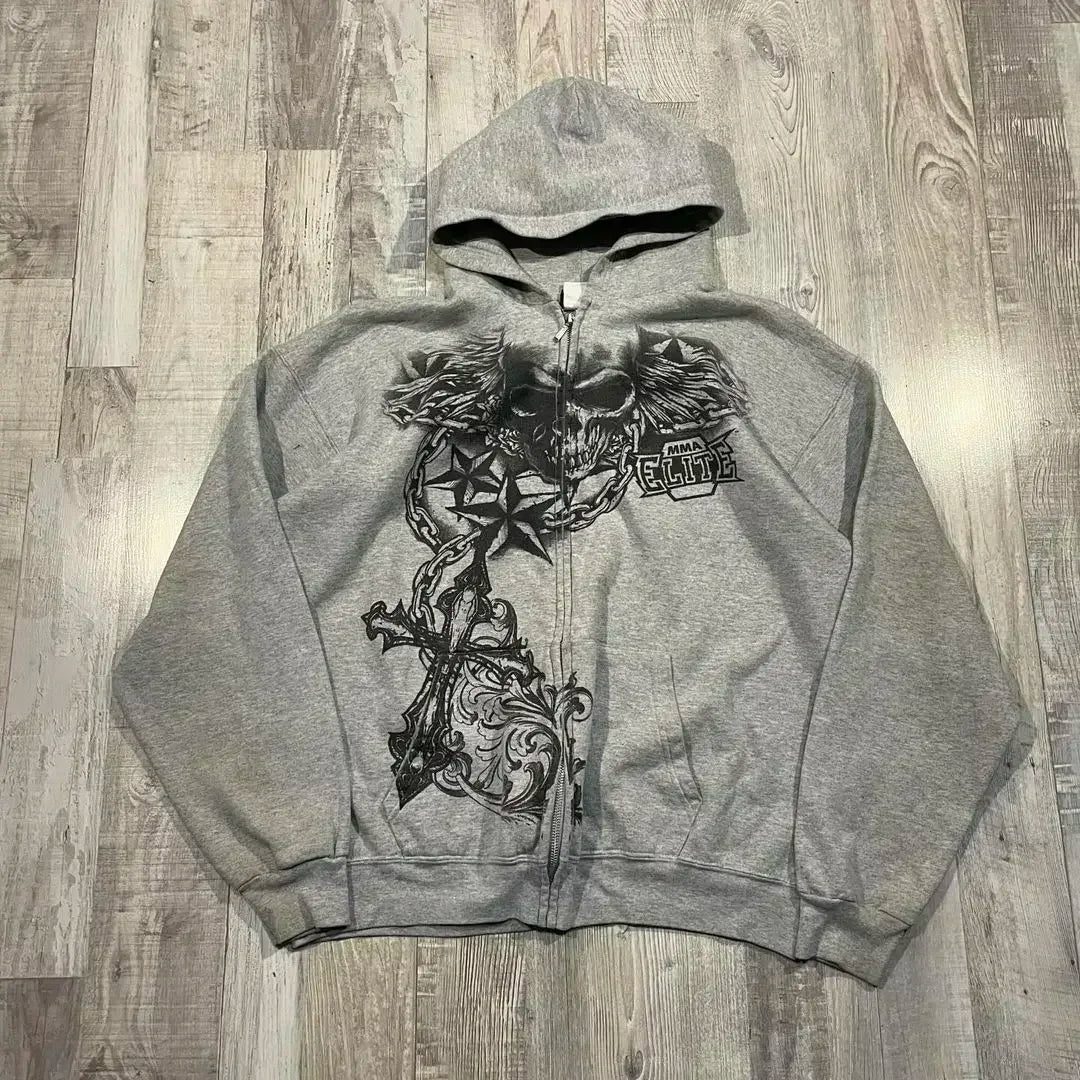 Distress Road Medieval Zip Hoodie gray2 / S