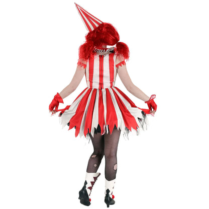 Clown Cosplay Dress Women Female Scary Carnival Party Halloween Costume