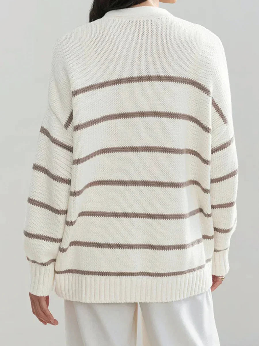 Striped V Neck Knit Cardigan
