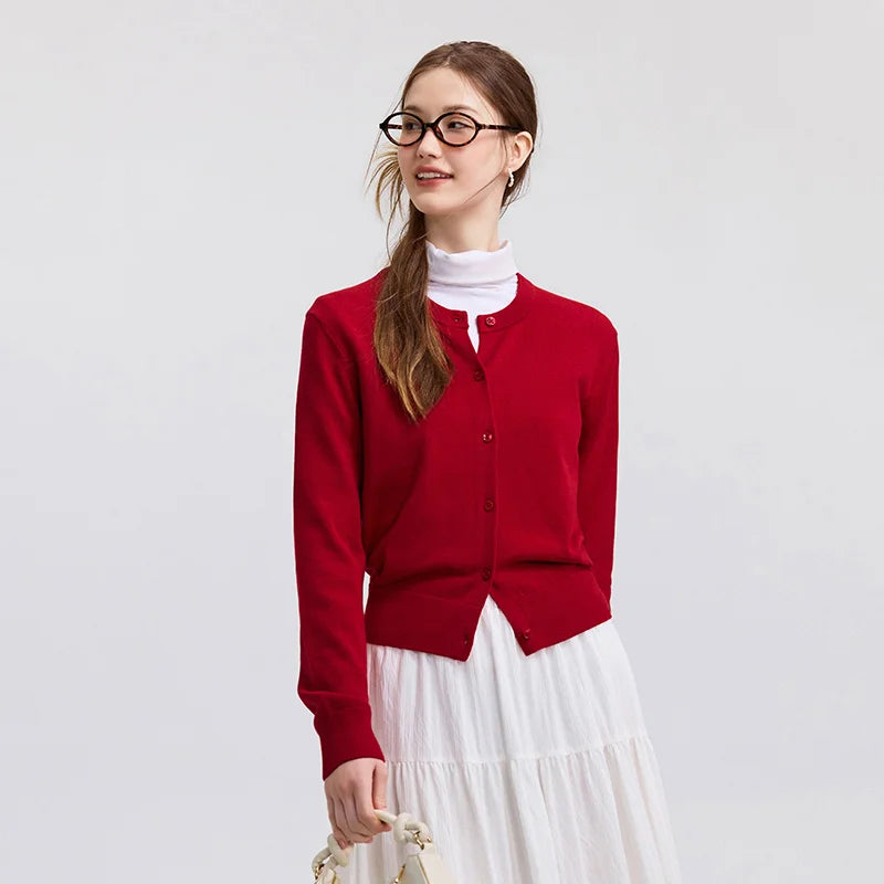 Red Solid Color Elegant Layered Cardigan