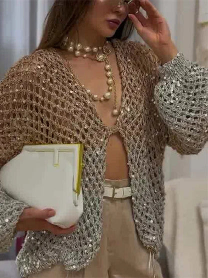 Sequins Hollow Sexy Party Evening Cardigan