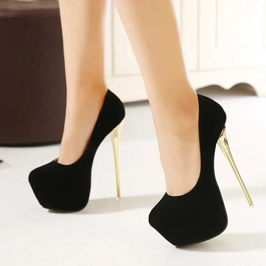 Club Suede Black High Heels 16cm Stiletto Waterproof Stripper Pumps Ladies Shoes Plus Size 45