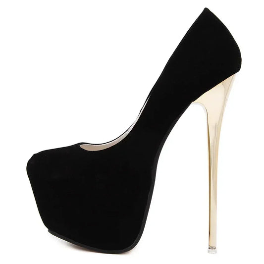 Sexy Club Suede Black High Heels 16cm Stiletto Waterproof Stripper Flock Pumps Ladies Shoes Plus Size High Heel