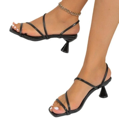 Sexy Summer Pumps Thin Band Square Toe Mules Party Sandals Low Heel Pump