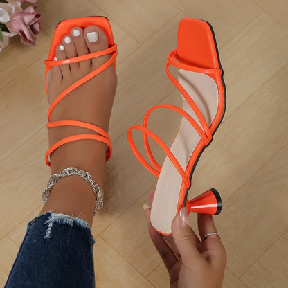 Women's Sexy High Heel Slippers Summer Pumps Thin Band Square Toe Sandals Mules Party Shoes Sandalias De Mujer