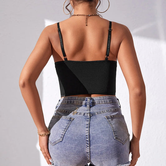 Sexy Lace Fishbone Backless Sheer Corset Crop Top