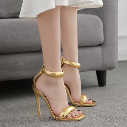 Luxury Peep Toe High Heel Sandals with Back Zipper - Gold