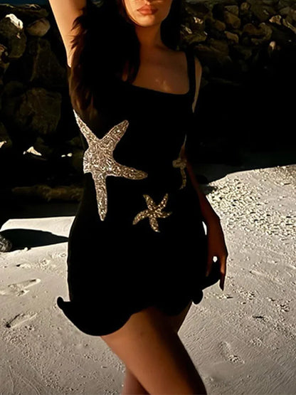 Sexy Mini Fashion Shiny Sequins Printed Strap Party Summer Chic Christmas Party Dress