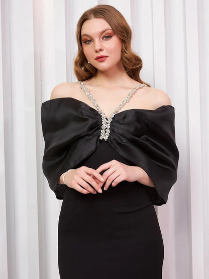 Sexy Off Shoulder Diamond Straps Bandage Black Pleated Shiny Celebrity Christmas Party Dress