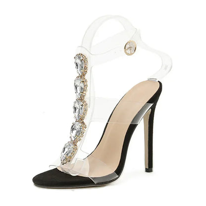 Heart-shaped Crystal Buckle Transparent PVC Rhinestone Sandals - Womens Party High Heels