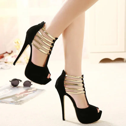 Open Toe Platform Hollow Stilettos Sandals with Rear Zipper - 16cm High Heels