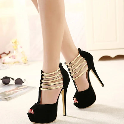 Open Toe Platform Hollow Stilettos Sandals with Rear Zipper - 16cm High Heels