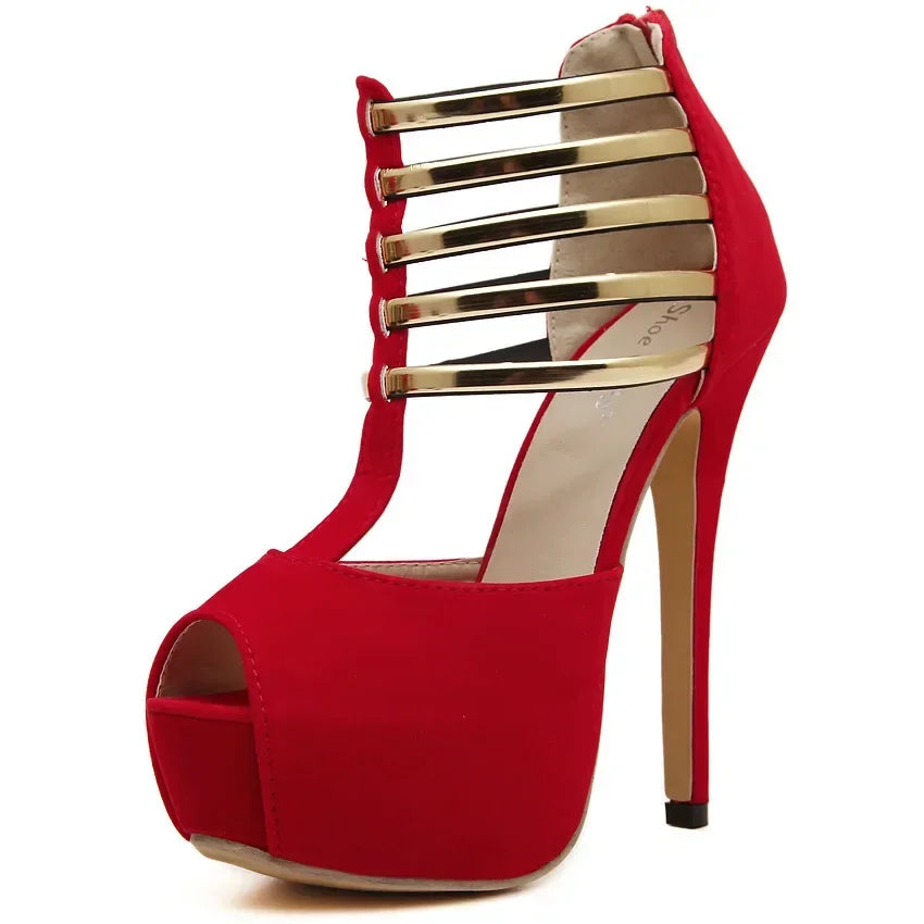 Open Toe Platform Hollow Stilettos Sandals with Rear Zipper - 16cm High Heels