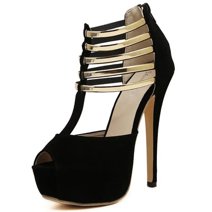 Open Toe Platform Hollow Stilettos Sandals with Rear Zipper - 16cm High Heels