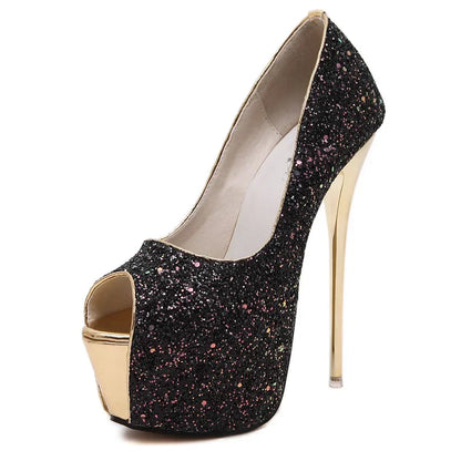 Peep Toe Platform Ultra High Heels Sequins Party Dress Sandal Pumps